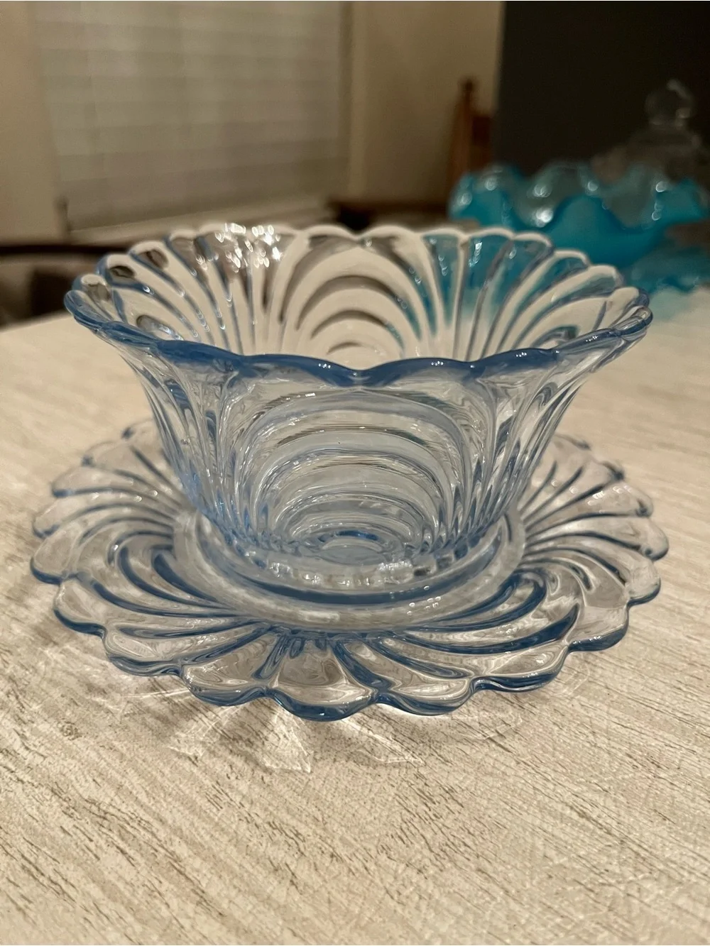 Cambridge Caprice Ice Blue Condiment Set Styled as Fairy Lamp